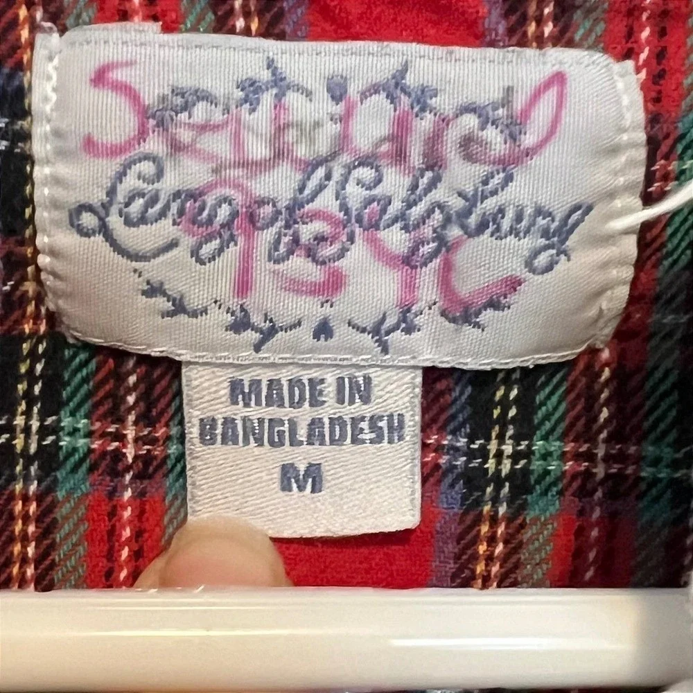 Lanz of Salzburg M Traditional Long Sleeve Nightgown Red Plaid Cotton Flannel